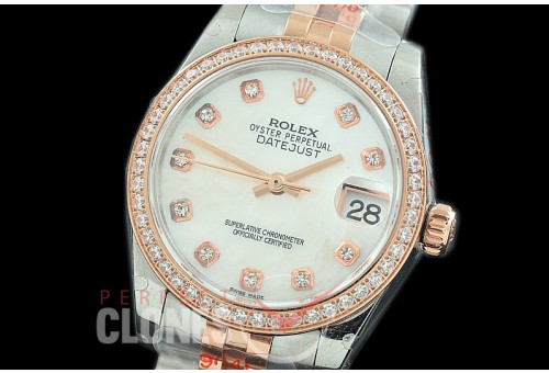 R31DJTR-117D GMF 904 Steel Datejust Midsize 278381 SS/RG Fluted/Jubilee MOP White Diamonds Asian Clone 2824