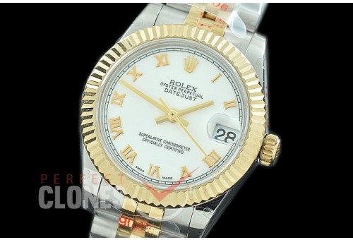 R31DJT-121 GMF 904 Steel Datejust Midsize 278273 SS/YG Fluted/Jubilee White Roman Asian Clone 2824