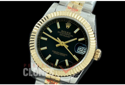 R31DJT-102 GMF 904 Steel Datejust Midsize 278273 SS/YG Fluted/Jubilee Black Sticks Asian Clone 2824