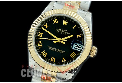 R31DJT-122 GMF 904 Steel Datejust Midsize 278273 SS/YG Fluted/Jubilee Black Roman Asian Clone 2824