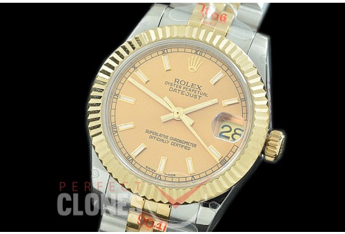 R31DJT-105 GMF 904 Steel Datejust Midsize 278273 SS/YG Fluted/Jubilee Gold Sticks Asian Clone 2824
