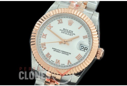 R31DJTR-121 GMF 904 Steel Datejust Midsize 278271 SS/RG Fluted/Jubilee White Roman Asian Clone 2824