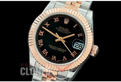 R31DJTR-122 GMF 904 Steel Datejust Midsize 278271 SS/RG Fluted/Jubilee Black Roman Asian Clone 2824