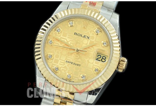 R31DJT-135 GMF 904 Steel Datejust Midsize 278273 SS/YG Fluted/Jubilee Gold Jubilee Diamonds Asian Clone 2824