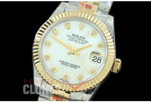 R31DJT-117 GMF 904 Steel Datejust Midsize 278273 SS/YG Fluted/Jubilee MOP White Diamonds Asian Clone 2824