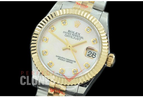 R31DJT-119 GMF 904 Steel Datejust Midsize 278273 SS/YG Fluted/Jubilee MOP Pink Diamonds Asian Clone 2824