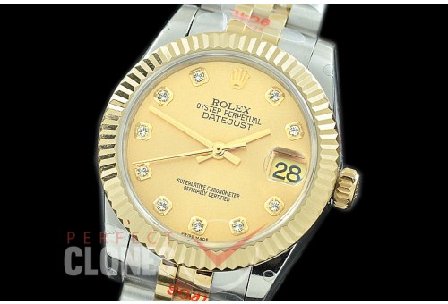 R31DJT-115 GMF 904 Steel Datejust Midsize 278273 SS/YG Fluted/Jubilee Gold Diamonds Asian Clone 2824