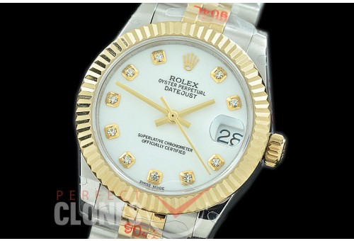 R31DJT-111 GMF 904 Steel Datejust Midsize 278273 SS/YG Fluted/Jubilee White Diamonds Asian Clone 2824
