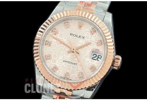 R31DJTR-135 GMF 904 Steel Datejust Midsize 278271 SS/RG Fluted/Jubilee Rose Jubilee Diamonds Asian Clone 2824