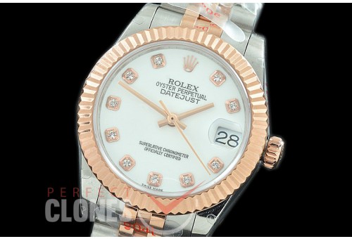R31DJTR-111 GMF 904 Steel Datejust Midsize 278271 SS/RG Fluted/Jubilee White Diamonds Asian Clone 2824
