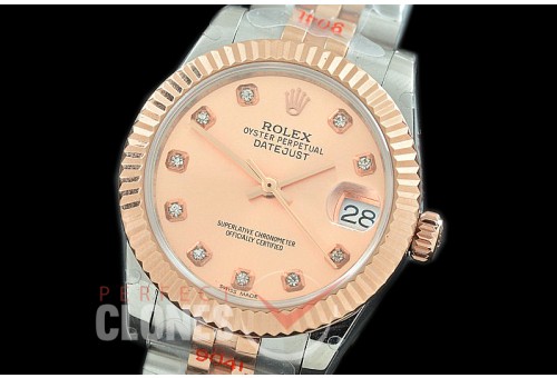 R31DJTR-115 GMF 904 Steel Datejust Midsize 278271 SS/RG Fluted/Jubilee Rose Diamonds Asian Clone 2824