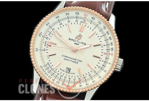 BLNV-41-106L TBF Navitimer 41mm Automatic SS/RG/LE White A-2824 