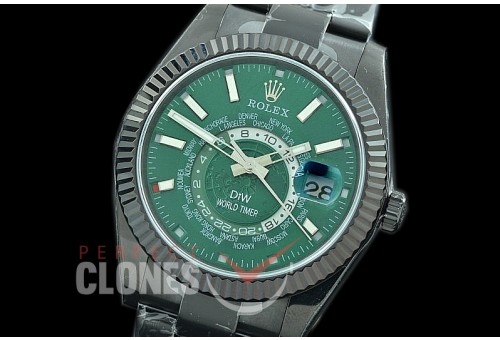 RSKD-DIW-102 DIW World Timer / SkyDweller PVD/PVD Green Sticks Asian ST3855 Mod to Cal 9001 