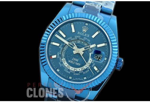 RSKD-DIW-111 DIW World Timer / SkyDweller PVD/PVD Blue Sticks Asian ST3855 Mod to Cal 9001 