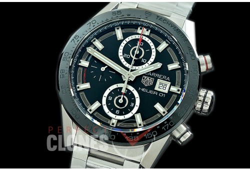 0 0 0 0 0 TGCH1-026 XF/VSF Carrera Heuer-01 Chronograph SS/SS Black A-7750 