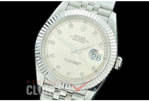 R41DJS-3235-110 BP 126334 Datejust 41mm SS/SS Fluted/Jubilee Silver Diamonds VR 3235 