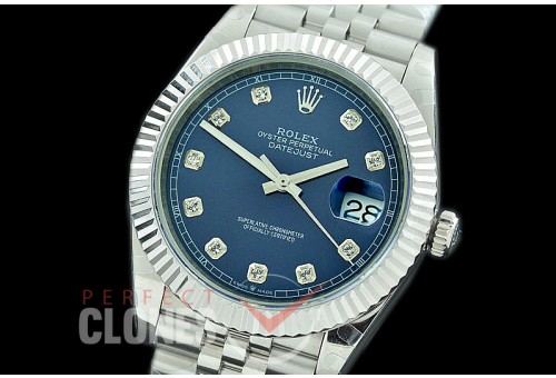 R41DJS-3235-114 BP 126334 Datejust 41mm SS/SS Fluted/Jubilee Blue Diamonds VR 3235 