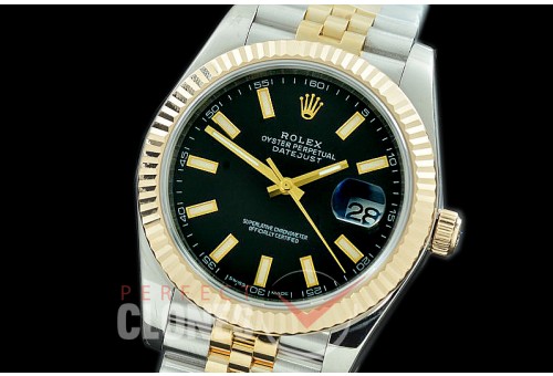 R41DJT-102J NF Datejust II 126333 904L Steel Fluted/Jubilee SS/YG Black Sticks SA 3235