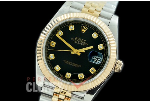 R41DJT-112J NF Datejust II 126333 904L Steel Fluted/Jubilee SS/YG Black Diamonds SA 32350768e