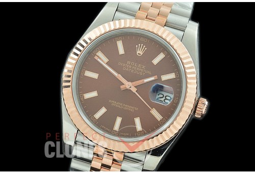 R41DJTR-106J NF Datejust II 126331 904L Steel Fluted/Jubilee SS/RG Brown Sticks SA 3235