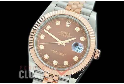 R41DJTR-116J NF Datejust II 126331 904L Steel Fluted/Jubilee SS/RG Brown Diamonds SA 3235