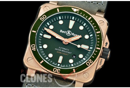 0 0 0 BR03-92-058 BR03-92 Diver RG/RU Khaki Green Miyota 9015 