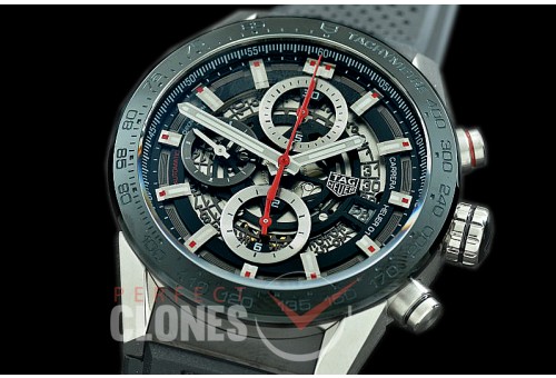 0 0 0 0 0 0 TGCH1-43-001R XF/VSF Carrera Heuer-01 43mm Chronograph SS/RU Black Skeleton A-7750 
