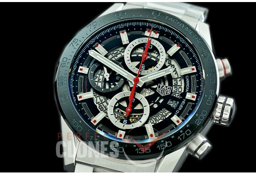 0 0 0 0 0 0 TGCH1-43-001 XF/VSF Carrera Heuer-01 43mm Chronograph SS/SS Black Skeleton A-7750 