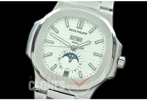 PP-5726-031 V9F Nautilus 5726 Annual Calender SS/SS White Miyota 9100 Mod to Calibre 324