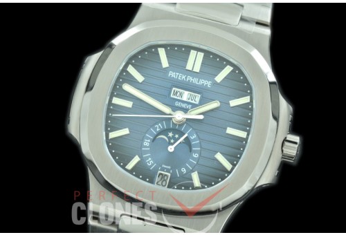 PP-5726-033 V9F Nautilus 5726 Annual Calender SS/SS Blue Miyota 9100 Mod to Calibre 324