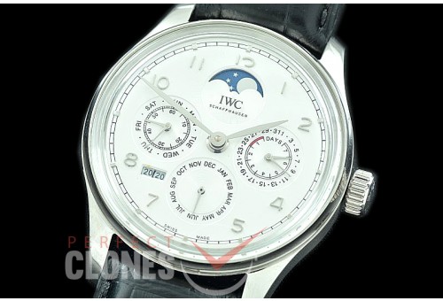 0 0 0 IWPPC-101 V9F Portugese Perpetual Calender IW502219 SS/LE White Asian Custom Movt 