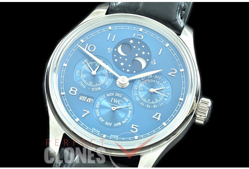 0 0 0 IWPPC-113 V9F Portugese Perpetual Calender IW503401 SS/LE Blue Asian Custom Movt 