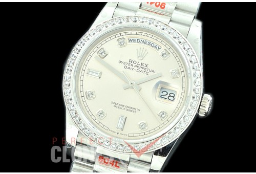 R36DDS-011D GMF 128349RBR 2019 DayDate SS/SS Fluted/President Silver Diamonds A-2836