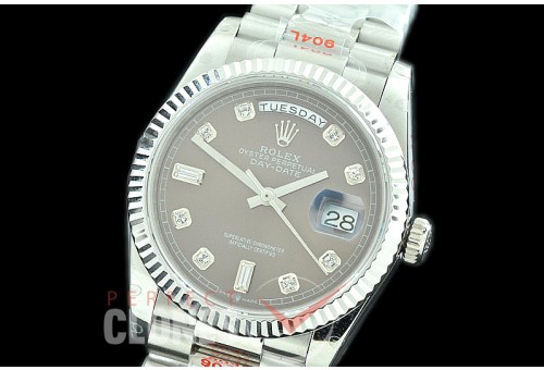 R36DDS-013 GMF 128239 2019 DayDate SS/SS Fluted/President Dark Rhodium Grey Diamonds A-2836