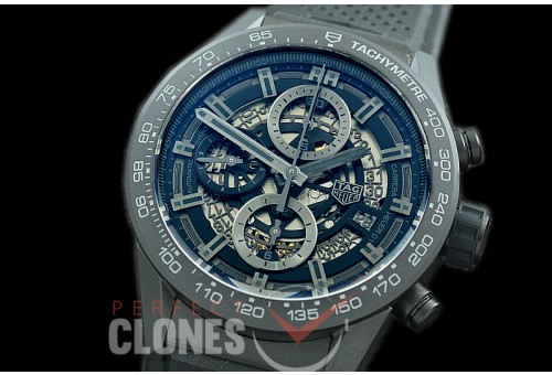 0 0 0 0 0 0 TGCH1-43-011R XF/VSF Carrera Heuer-01 43mm Chronograph "Black Knight" PVD/RU Black Skeleton A-7750 
