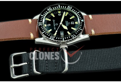 0 0 OMSEV00107 ANF Vintage Seamaster 300M Date SS/LE Black A-2836 - Free Nato Strap Bundle 