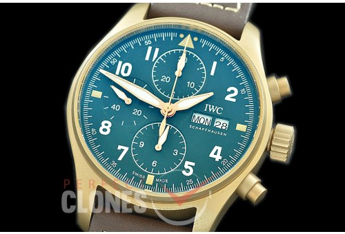 0 0 0 0 0 IWP00088A ZF Pilot Chronograph 387902 Spitfire Bronze Limited Edition BR/LE Green A-7750