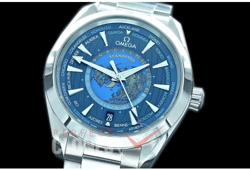 0 0 0 0 OMAT43.5-021 XF/VSF Aqua Terra Worldtimer Automtaic SS/SS Blue VS Cal 8938 Superclone