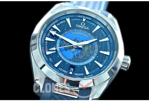 0 0 0 0 OMAT43.5-021R XF/VSF Aqua Terra Worldtimer Automtaic SS/SS Blue VS Cal 8938 Superclone