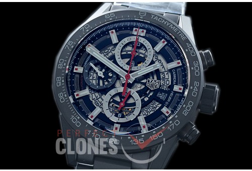 0 0 0 0 0 0 TGCH1-43-012S XF/VSF Carrera Heuer-01 43mm Chronograph PVD/CER/RU Black Skeleton A-7750 