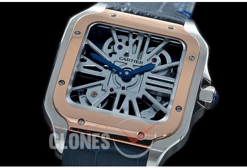 CARS-SK-103 TWF Cartier De Santos Skeleton SS/RG/LE Skeleton Asian Clone MC 9611 H/W