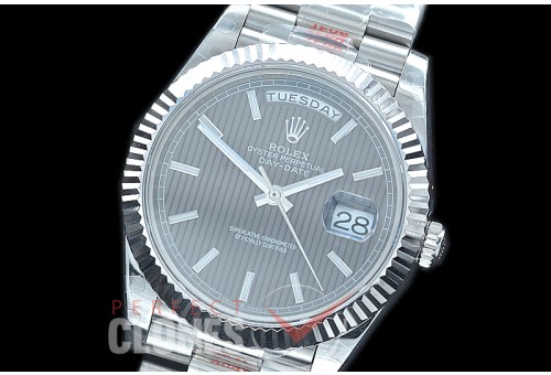 R40DDS00202 GMF Daydate 40mm 228239 904 Steel SS/SS Fluted Bez Rhodium Grey Sticks Stripe A-2836