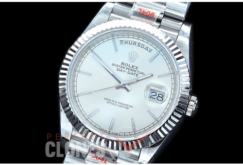 R40DDS00206 GMF Daydate 40mm 228239 904 Steel SS/SS Fluted Bez Silver Sticks A-2836