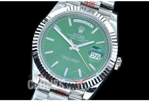 R40DDS00210 GMF Daydate 40mm 228239 904 Steel SS/SS Fluted Bez Green Sticks A-2836