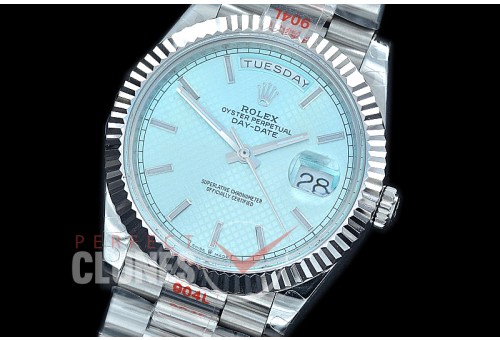 R40DDS00213 GMF Daydate 40mm 228239 904 Steel SS/SS Fluted Bez Ice Blue Diagonal Sticks A-2836