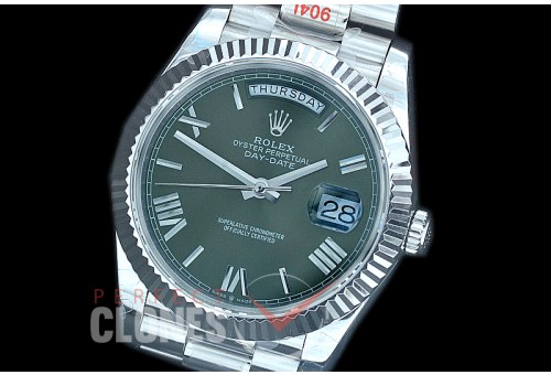 R40DDS00228 GMF Daydate 40mm 228239 904 Steel SS/SS Fluted Bez Olive Green Roman A-2836