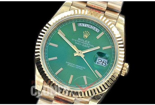 R40DDF00206 GMF Daydate 40mm 228238 904 Steel YG/YG Fluted Bez Green Sticks A-2836