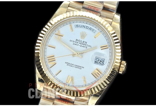 R40DDF00221 GMF Daydate 40mm 228238 904 Steel YG/YG Fluted Bez White Roman A-2836