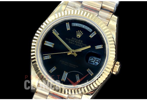 R40DDF00237 GMF Daydate 40mm 228238 904 Steel YG/YG Fluted Bez Black Glazier Diamonds A-2836
