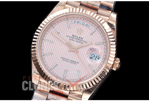 R40DDR00205 GMF Daydate 40mm 228235 904 Steel RG/RG Fluted Bez Rose Gold Sticks Stripe A-2836